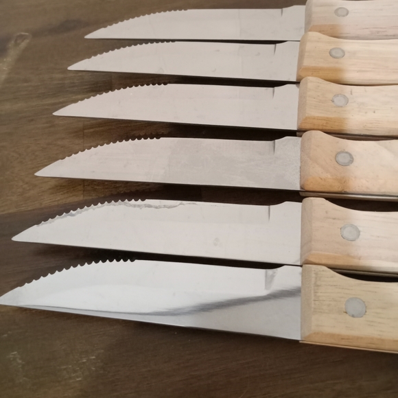 Jim Beam 6 Piece Serrated Steak Knife 5 Inch Stainless Steel Wooden Handles - Picture 4 of 5